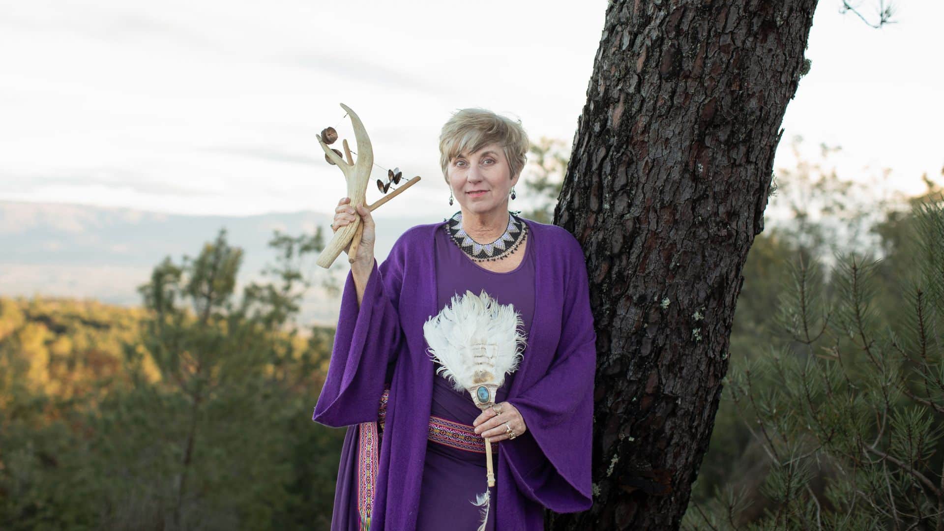 Shaman Sue Holmes conducting space clearing