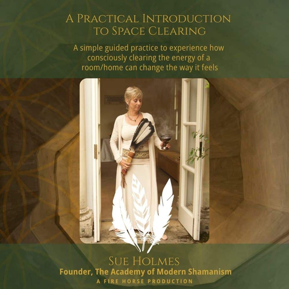A Practical Introduction to Space Clearing PDF Sue Holmes in purple on her healing journey, holding a condor feather
